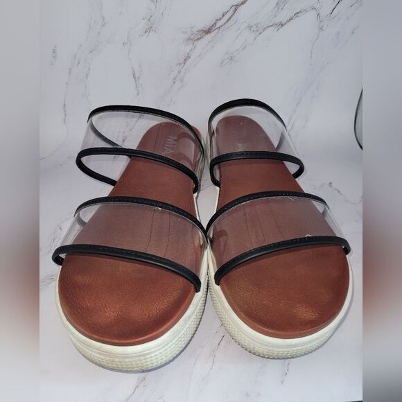MIA Platform Slide Sandals Clear Plastic SlipOn Leather Molded Innersole Size 8 - Picture 8 of 8